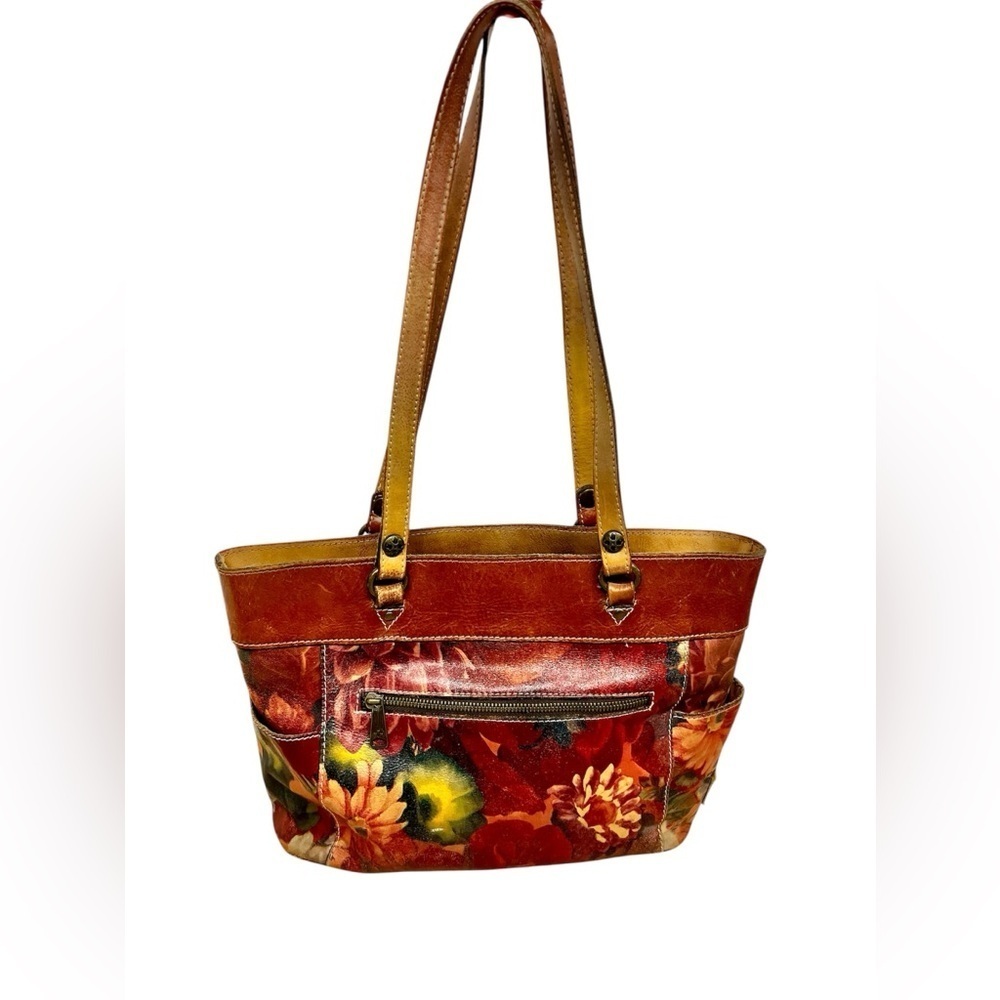 Patricia Nash Bolsena Tote English Mums Multi Brown Earthy Floral Leather Bag - Picture 2 of 12